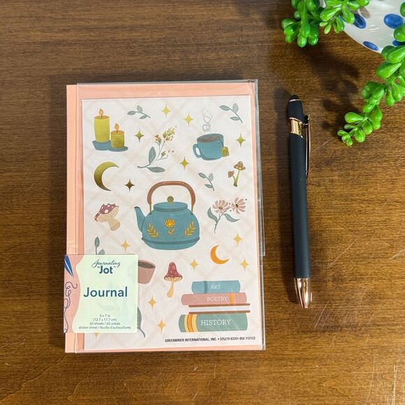 Journal Notebook with Lined Pages 5x7 Tea Books Mushrooms Meditation Gratitude - Picture 1 of 2